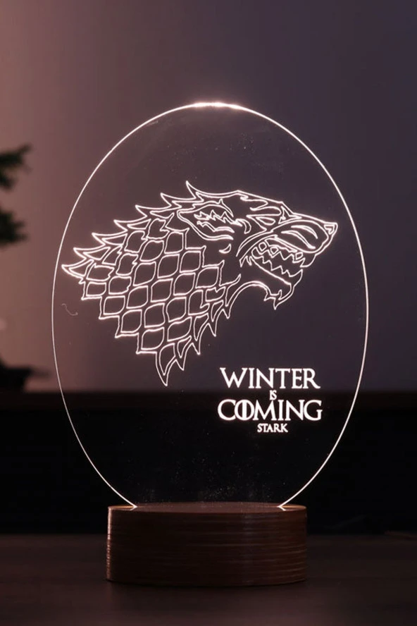 BY-LAMP Winter Is Coming Figürlü Dekoratif Hediye Led Masa Lambası | 7 Işık Rengi | Ahşap Taban