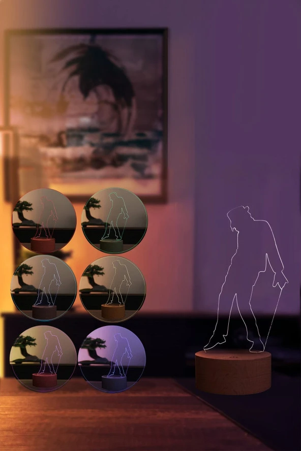 BY-LAMP Dansçı Figürlü Dekoratif Hediye Led Masa Lambası | 7 Işık Rengi | Ahşap Taban - Resim 2