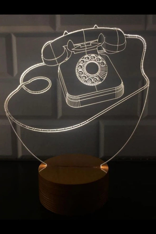 BY-LAMP Retro Telefon Figürlü Dekoratif Hediye Led Masa Lambası | 7 Işık Rengi | Ahşap Taban ürün görseli 1