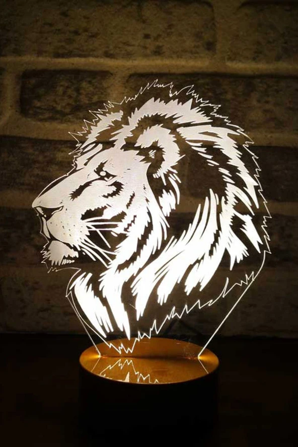 BY-LAMP Aslan Portre Figürlü Dekoratif Hediye Led Masa Lambası | 7 Işık Rengi | Ahşap Taban