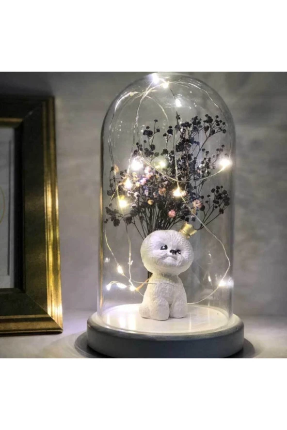 BY-LAMP Işıklı Fanus Sevimli Köpek Figürlü Lamba Çocuk Odası Gece Lambası Hediyesi Beyaz Taban ürün görseli 1
