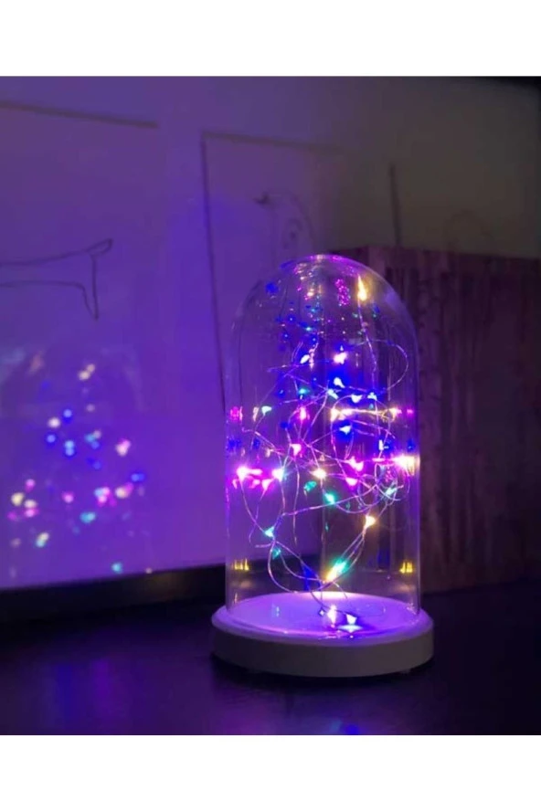 BY-LAMP Renkli Işıklı Fanus Lamba Yeni Yıl Hediyesi Gece Lambası Beyaz Taban - Resim 2