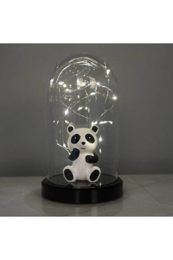 BY-LAMP Işıklı Fanus Panda Figürlü Lamba Çocuk Odası Hediyesi Siyah Taban ürün görseli 1