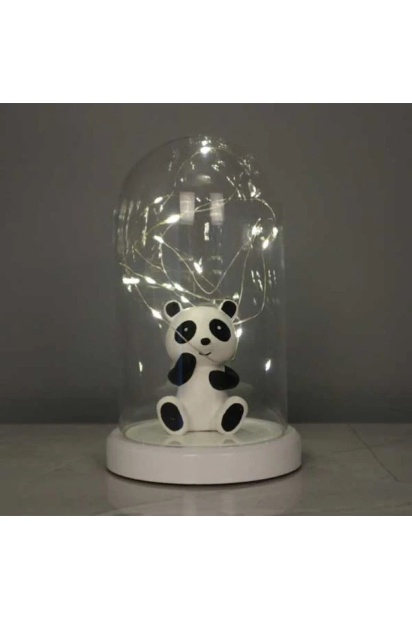 BY-LAMP Işıklı Fanus Panda Figürlü Gece Lambası Arkadaşa Hediye Lamba Beyaz Taban