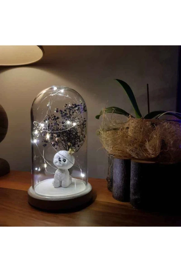 BY-LAMP Işıklı Fanus Sevimli Köpek Figürlü Lamba Çocuk Odası Gece Lambası Hediyesi Beyaz Taban - Resim 2