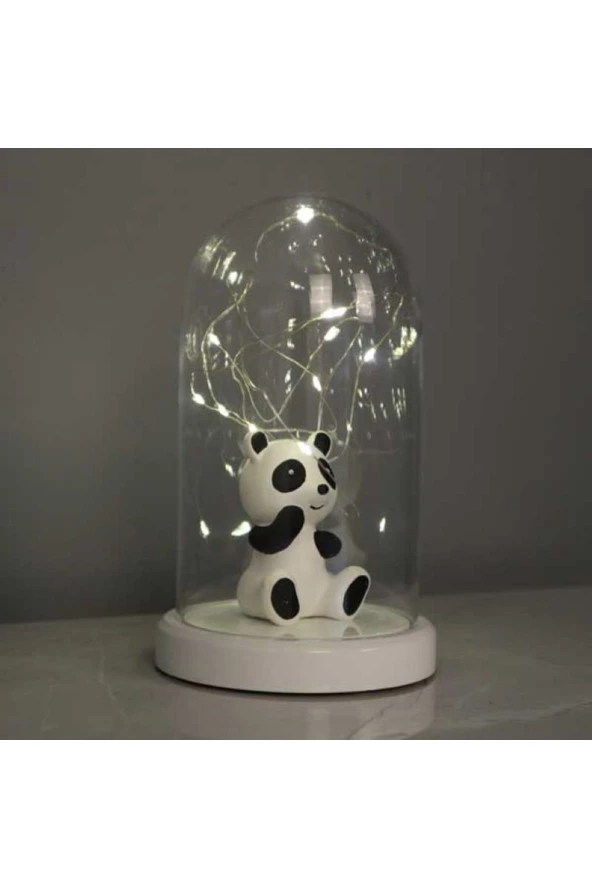 BY-LAMP Işıklı Fanus Panda Figürlü Gece Lambası Arkadaşa Hediye Lamba Beyaz Taban - 2