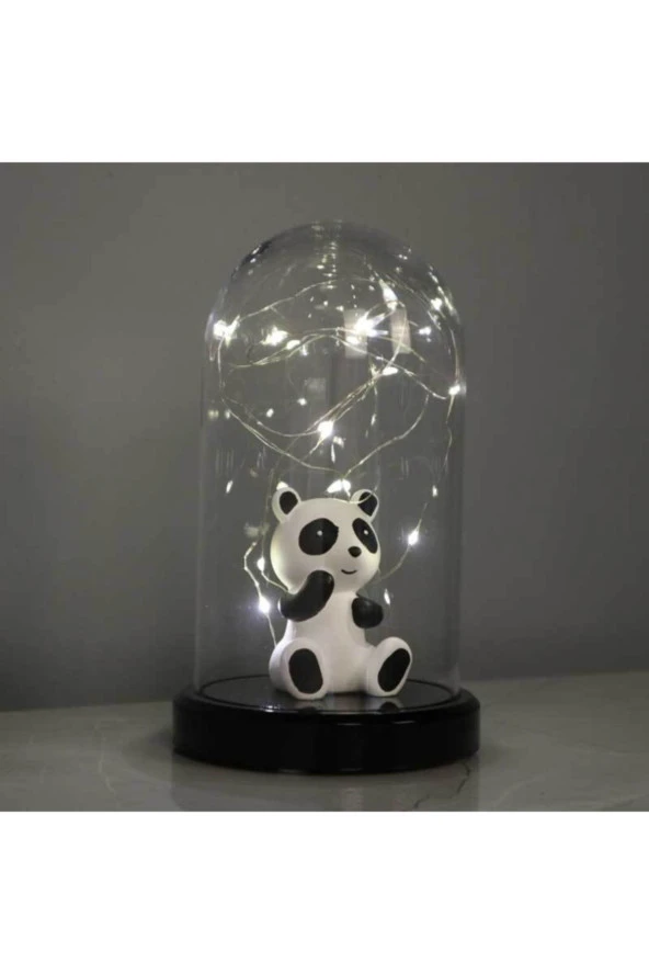 BY-LAMP Işıklı Fanus Panda Figürlü Lamba Çocuk Odası Hediyesi Siyah Taban - Resim 3