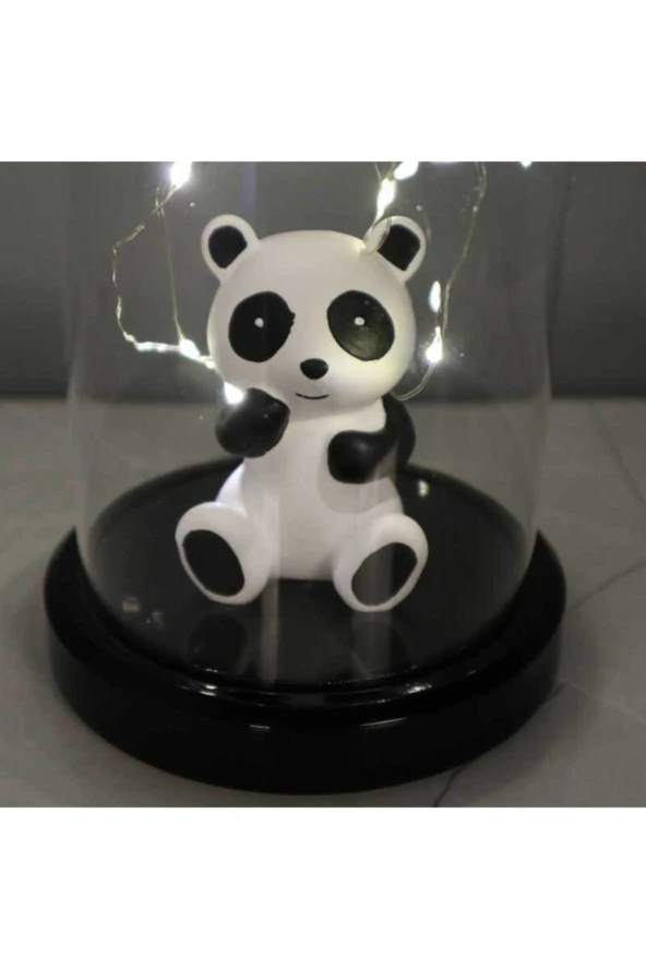 BY-LAMP Işıklı Fanus Panda Figürlü Lamba Çocuk Odası Hediyesi Siyah Taban - Resim 2