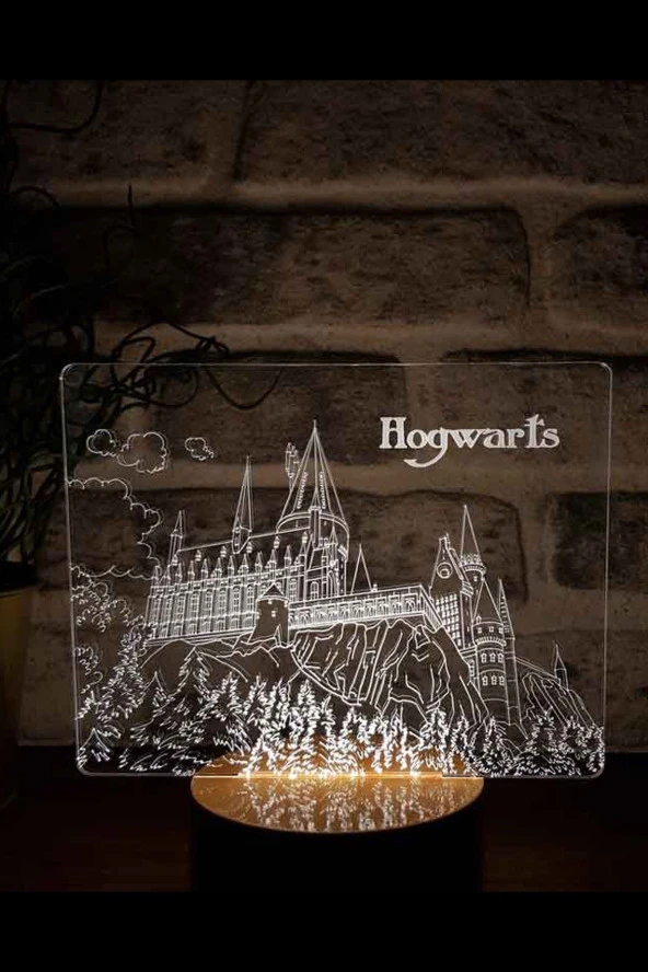 BY-LAMP Harry Potter Hogwarts Figürlü Dekoratif Hediye Led Masa Lambası | 7 Işık Rengi | Ahşap Taban ürün görseli 1