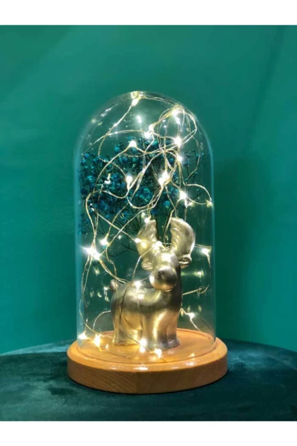 BY-LAMP Işıklı Gümüş Geyik Figürlü Fanus Lamba Yeni Yıl Hediyesi - Resim 2