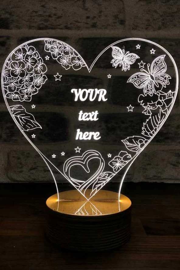 BY-LAMP Çiçekler Ve Kelebekler Led Masa Lambası Ahşap Taban 7 Farklı Işık Renkli Dekoratif Aydınlatma