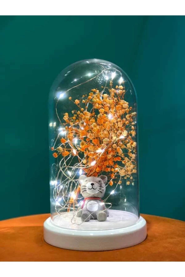 BY-LAMP Işıklı Fanus Çantalı Kedi Figürlü Led Gece Lambası Doğum Gününe Özel Hediye - Resim 2