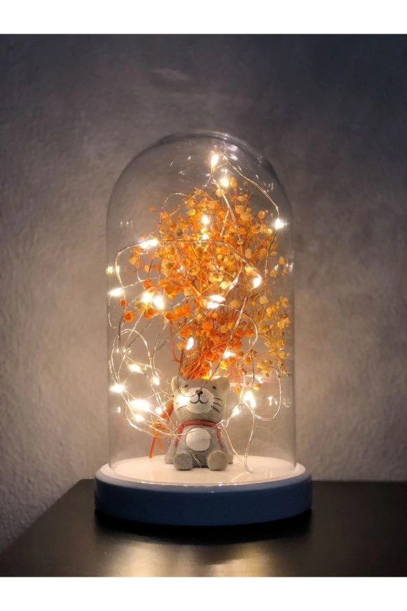 BY-LAMP Işıklı Fanus Çantalı Kedi Figürlü Led Gece Lambası Doğum Gününe Özel Hediye - Resim 3