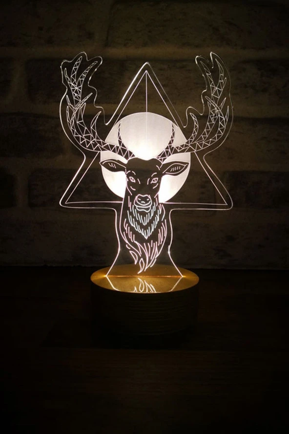 BY-LAMP Geyik Boynuzu Led Masa Lambası Ahşap Taban 7 Farklı Işık Renkli ürün görseli 1