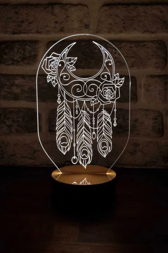 BY-LAMP Düş Kapanı 2 Figürlü Dekoratif Hediye Led Masa Lambası | 7 Işık Rengi | Ahşap Taban