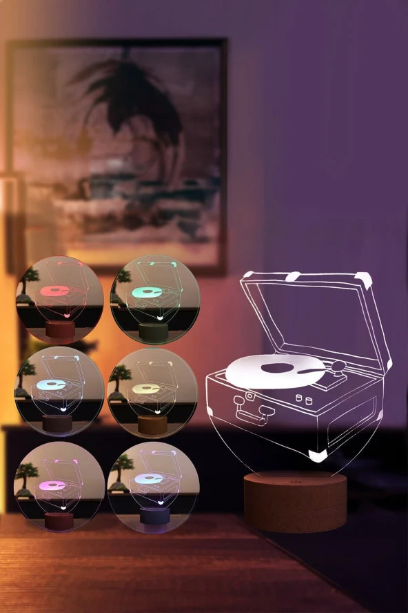 BY-LAMP Pikap Figürlü Dekoratif Hediye Led Masa Lambası | 7 Işık Rengi | Ahşap Taban - Resim 2