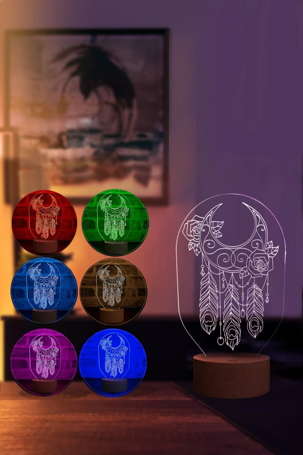 BY-LAMP Düş Kapanı 2 Figürlü Dekoratif Hediye Led Masa Lambası | 7 Işık Rengi | Ahşap Taban - 2