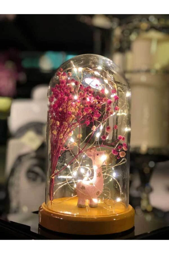BY-LAMP Pembe Zürafa Ve Çiçek Figürlü Led Işıklı Lamba Doğum Günü Hediyesi Ahşap Taban - 3