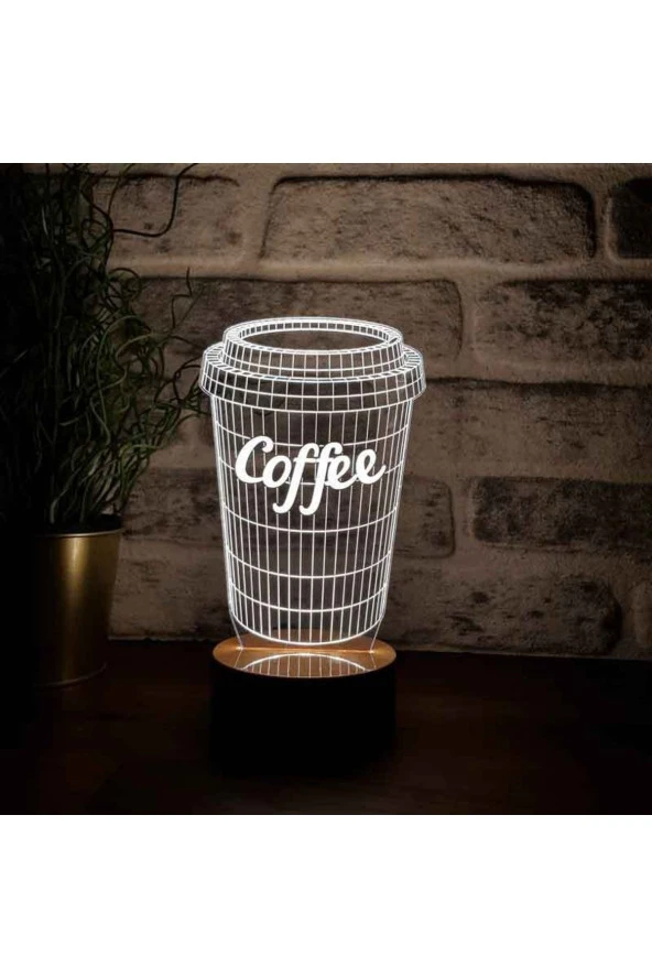 BY-LAMP Kahve Bardağı Led Masa Lambası Ahşap Taban 7 Farklı Işık Renkli