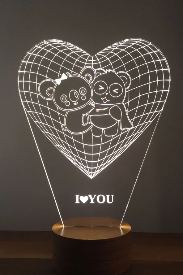 BY-LAMP Koala Panda Tasarımlı Led Masa Lambası Ahşap Taban 7 Farklı Işık Renkli Hediye Dekoratif Aydınlatma