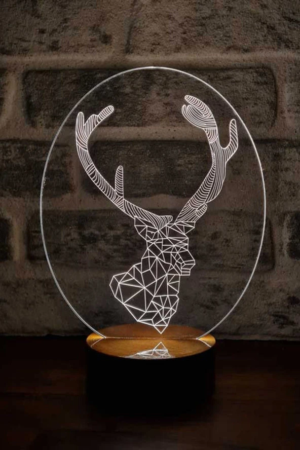 BY-LAMP Geyik Led Masa Lambası Ahşap Taban 7 Farklı Işık Renkli ürün görseli 1