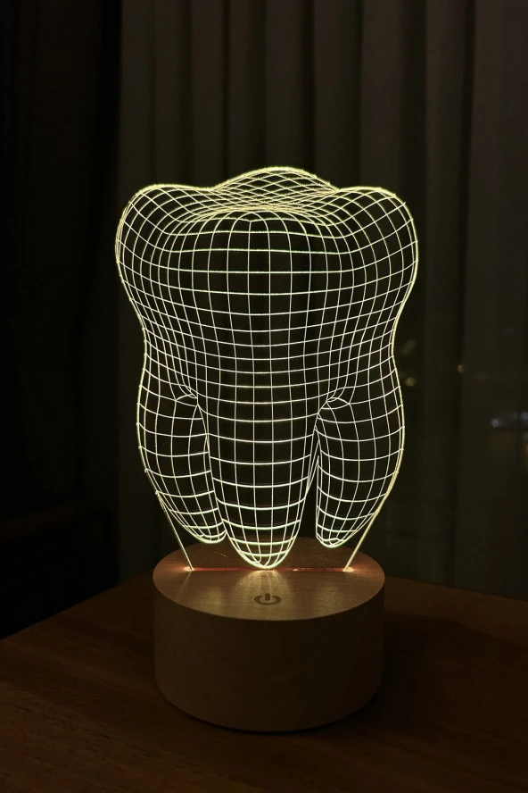 BY-LAMP Diş Figürlü Dekoratif Hediye Led Masa Lambası | 7 Işık Rengi | Ahşap Taban