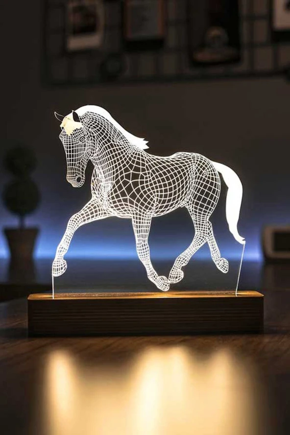 BY-LAMP Koşan At Tasarımlı Led Masa Lambası Ahşap Taban Günışığı Renk Hediye Dekoratif Aydınlatma ürün görseli 1
