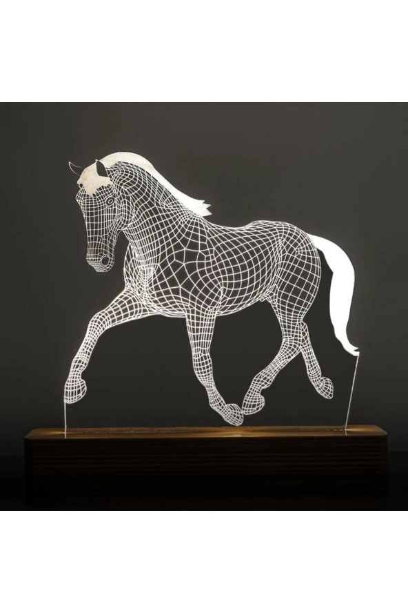 BY-LAMP Koşan At Tasarımlı Led Masa Lambası Ahşap Taban Günışığı Renk Hediye Dekoratif Aydınlatma - Resim 2