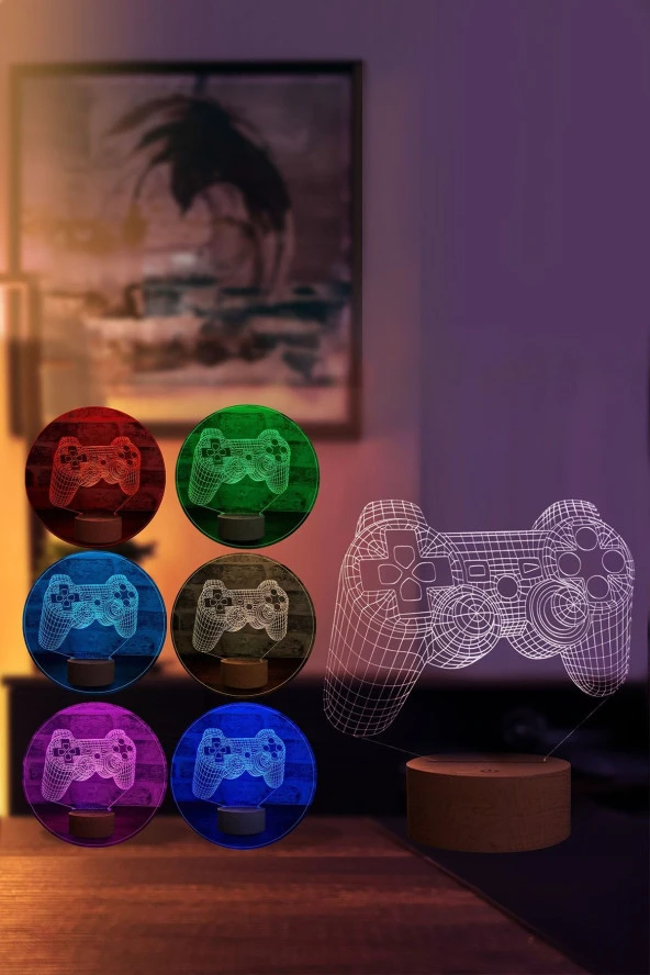 BY-LAMP Joystick Tasarımlı Led Masa Lambası | 7 Işık Rengi | Ahşap Taban - Resim 2