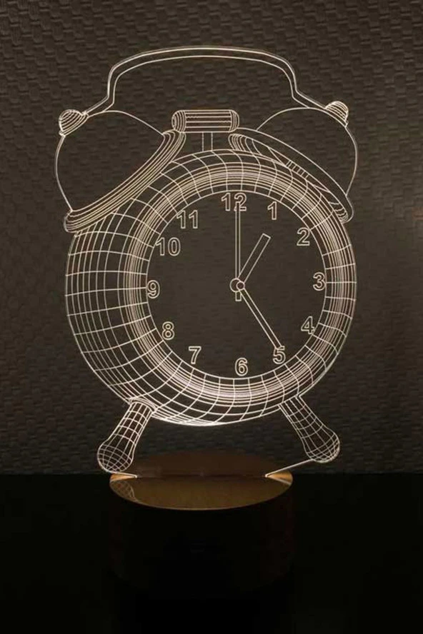 BY-LAMP Saat Figürlü Dekoratif Hediye Led Masa Lambası | 7 Işık Rengi | Ahşap Taban ürün görseli 1