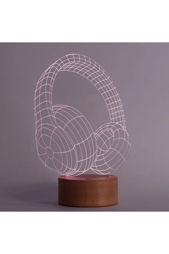 BY-LAMP Kulaklık Masa Lambası Ahşap Taban 7 Farklı Işık Renkli Hediye Dekoratif Aydınlatma - 2