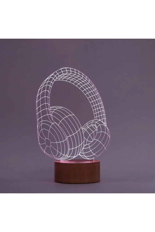 BY-LAMP Kulaklık Masa Lambası Ahşap Taban 7 Farklı Işık Renkli Hediye Dekoratif Aydınlatma - 3