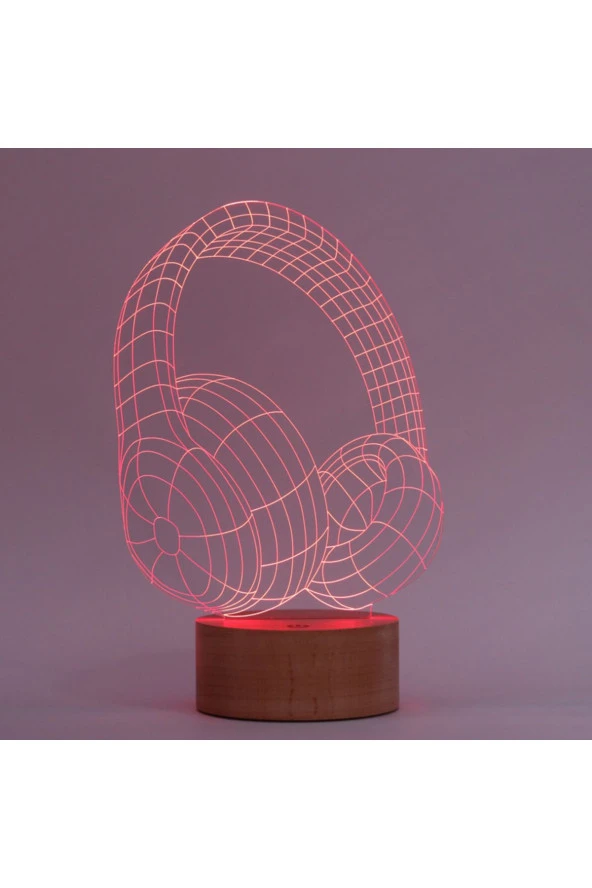 BY-LAMP Kulaklık Masa Lambası Ahşap Taban 7 Farklı Işık Renkli Hediye Dekoratif Aydınlatma - 4