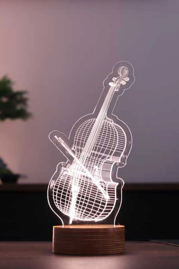 BY-LAMP Çello Temalı Led Masa Lambası - Ahşap Tabanlı, 7 Farklı Işık Renkli ürün görseli 1