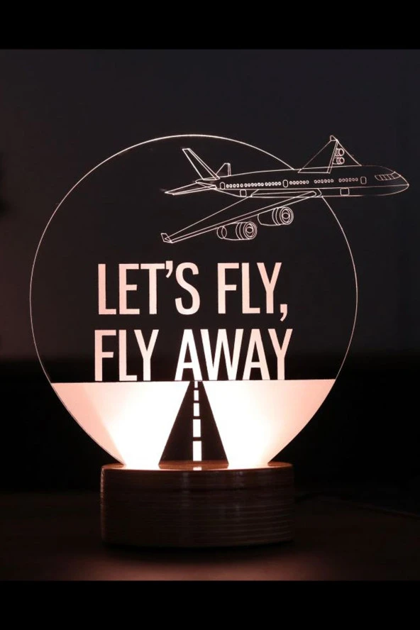 BY-LAMP Let's Fly Figürlü Dekoratif Hediye Led Masa Lambası | 7 Işık Rengi | Ahşap Taban