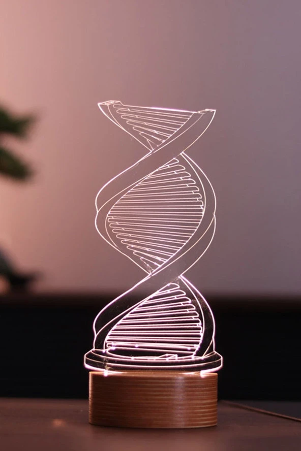 BY-LAMP Dna Figürlü Dekoratif Hediye Led Masa Lambası | 7 Işık Rengi | Ahşap Taban ürün görseli 1