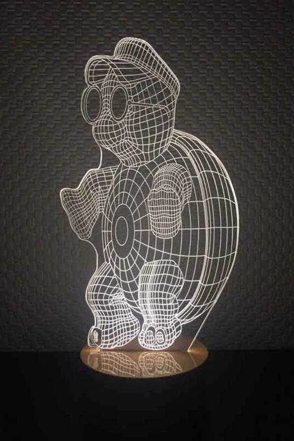 BY-LAMP Kaplumbağa Figürlü Led Masa Lambası | 7 Işık Rengi | Ahşap Taban ürün görseli 1