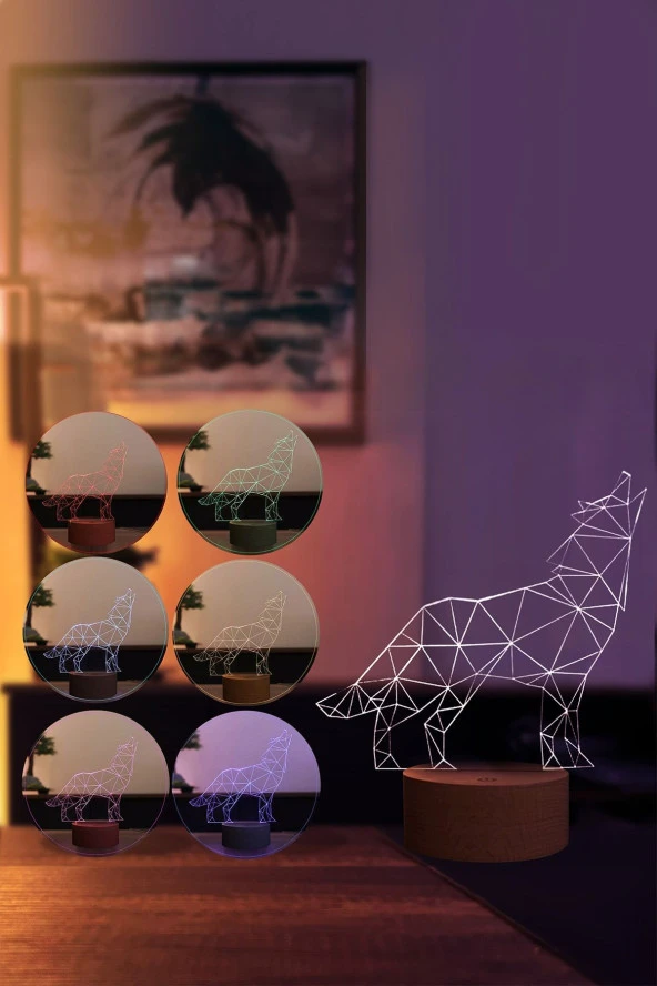 BY-LAMP Kurt Led Masa Lambası Ahşap Taban 7 Farklı Işık Renkli Gece Lambası Hediye Dekoratif Aydınlatma - Resim 2