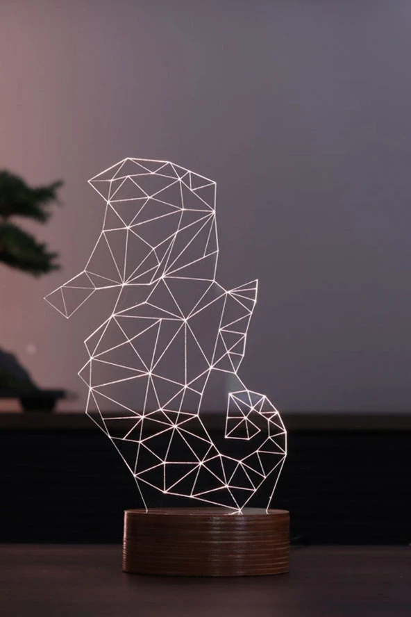 BY-LAMP Denizatı Figürlü Dekoratif Hediye Led Masa Lambası | 7 Işık Rengi | Ahşap Taban