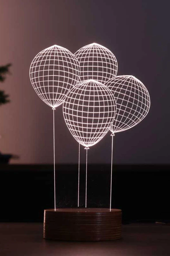 BY-LAMP Balon Figürlü Dekoratif Hediye Led Masa Lambası | 7 Işık Rengi | Ahşap Taban ürün görseli 1