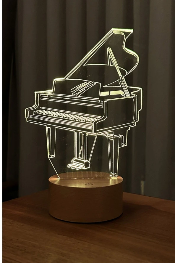 BY-LAMP Piyano Figürlü Dekoratif Hediye Led Masa Lambası | 7 Işık Rengi | Ahşap Taban ürün görseli 1