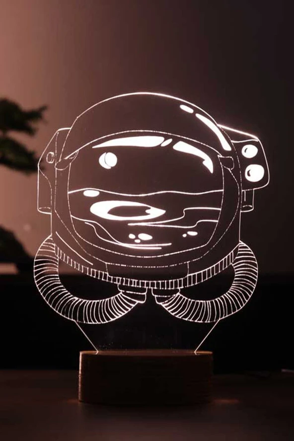 BY-LAMP Astronot Figürlü Led Masa Lambası | 7 Işık Rengi | Ahşap Taban ürün görseli 1