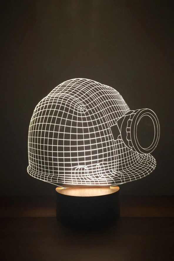 BY-LAMP Madenci Bareti Figürlü Led Masa Lambası | 7 Işık Rengi | Ahşap Taban ürün görseli 1