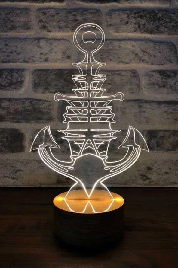 BY-LAMP Gemi Çapa Figürlü Dekoratif Hediye Led Masa Lambası | 7 Işık Rengi | Ahşap Taban ürün görseli 1