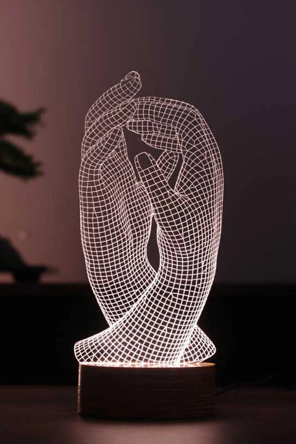 BY-LAMP Eller Figürlü Dekoratif Hediye Led Masa Lambası | 7 Işık Rengi | Ahşap Taban ürün görseli 1