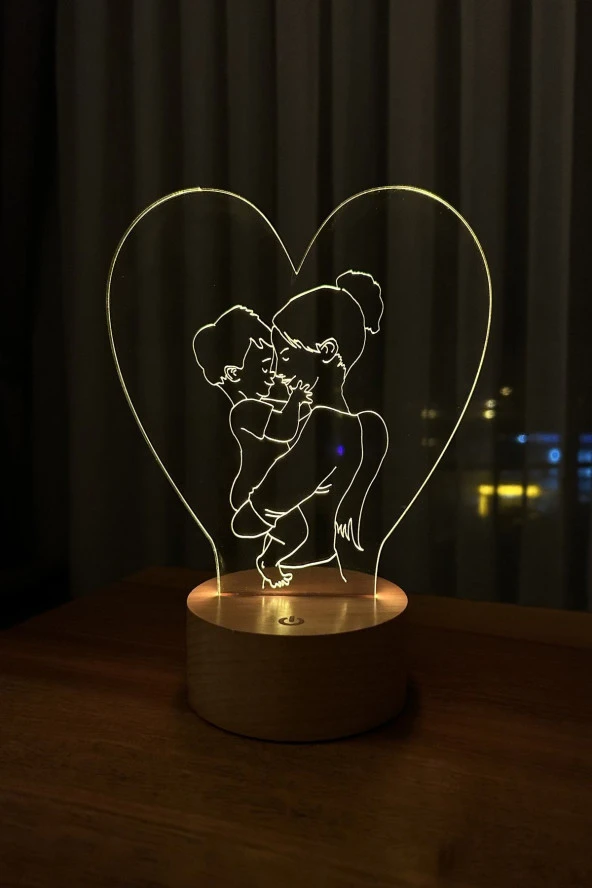 BY-LAMP Anneler Gününe Özel Lamba Tasarımı Ahşap Taban 7 Farklı Işık Renkli Hediye Dekoratif Aydınlatma - Resim 3