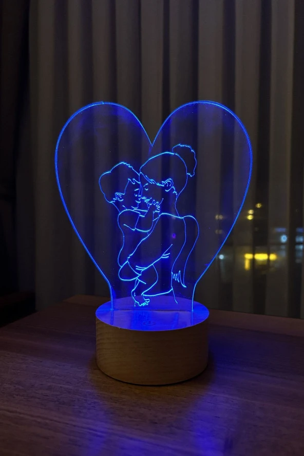 BY-LAMP Anneler Gününe Özel Lamba Tasarımı Ahşap Taban 7 Farklı Işık Renkli Hediye Dekoratif Aydınlatma - Resim 4