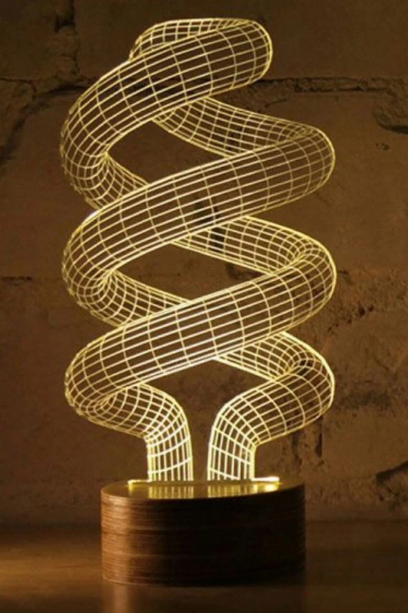 BY-LAMP Spiral Figürlü Dekoratif Hediye Led Masa Lambası | 7 Işık Rengi | Ahşap Taban ürün görseli 1