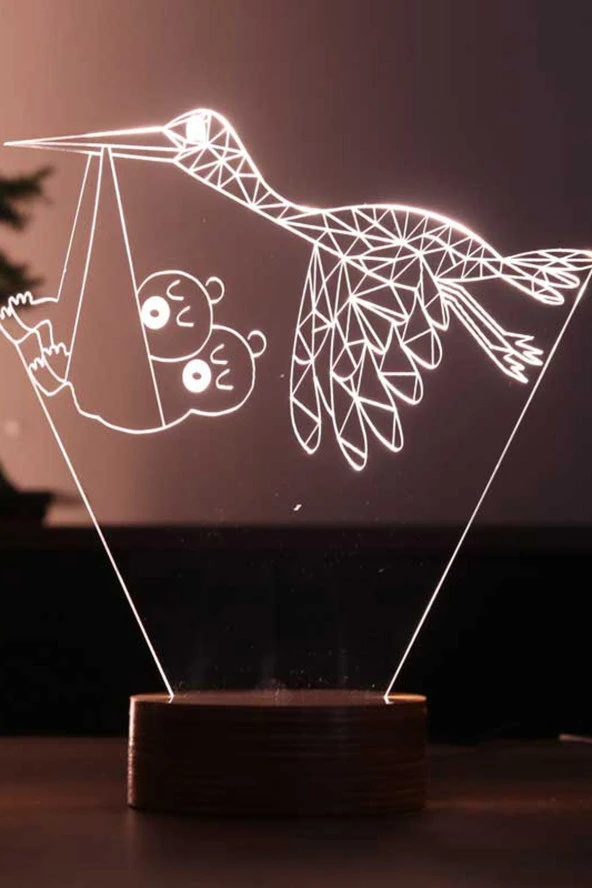BY-LAMP Leylek Ikizler Led Masa Lambası | 7 Işık Rengi | Ahşap Taban