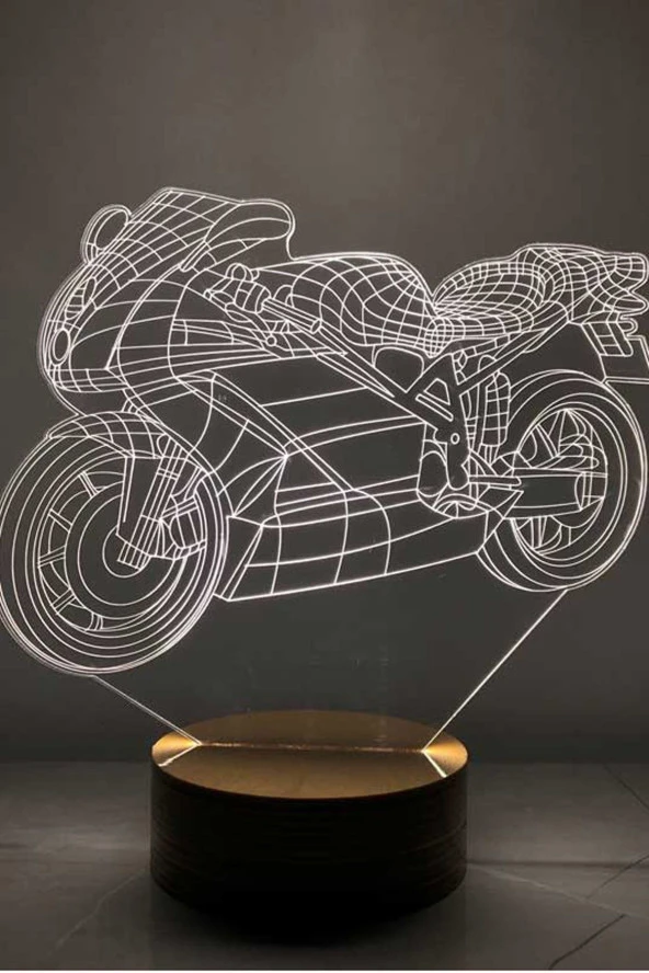 BY-LAMP Motorsiklet Figürlü Led Masa Lambası | 7 Işık Rengi | Ahşap Taban ürün görseli 1